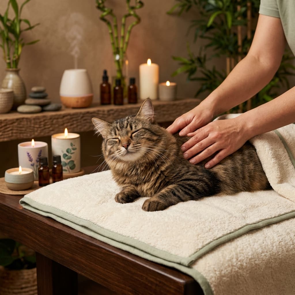 Cat enjoying a luxurious spa massage treatment